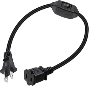 Short 1-Foot (Black) on off Switch Extension Cord,Nema 1-15P to 1-15R Extension - Picture 1 of 12