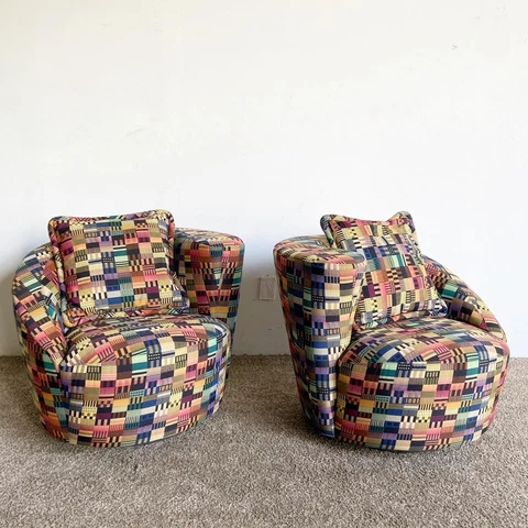 Postmodern Vladimir Kagan Style Multicolor Nautilus Swivel Chairs - a Pair Cover