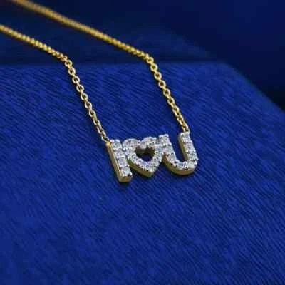 1 kt simulierter Diamant individueller Buchstabe Anhänger Halskette 14 K Gelb... - Bild 1 von 4