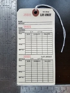 500 Layaway Tags 3 Part Reinforced String Price Manila Strung Lay Away Perforate - Picture 1 of 12