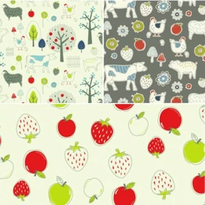 100 % Baumwolle Stoff Nutex Country Lane Kuh, Schaf Farm Hühner