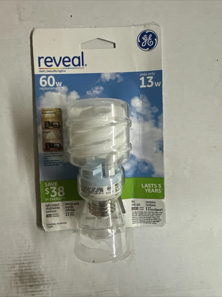 GE Lighting 75406 Reveal Spiral CFL 13-Watt (60-watt replacement) 800-Lumen T3 - Image 1 of 1