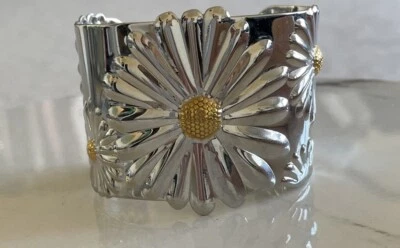 Nadri  Designer Style Stainless Steel & Gold Tone Wide Daisy Cuff Bracelet 7” - Image 1 of 4