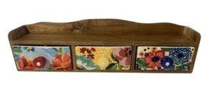 The Pioneer Woman Floral Spice 3 Bin Drawers Shelf Ceramic & Wood Curio Display - Picture 1 of 8