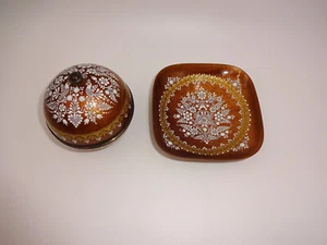 Enamel Steinbock Email Round Trinket Box & Square Tray Gold White Flowers Woman - Picture 1 of 11