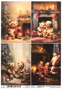 Reispapier A4 Strohseide Decoupage Teddy Bär Weihnachten Kamin Kinder RE4717 - Bild 1 von 1