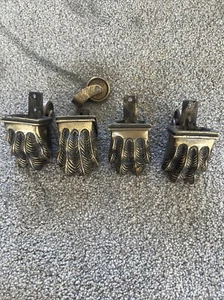 4er Set massive Messing antike große Löwenkrallenfüße Lenkrollen - Bild 1 von 4