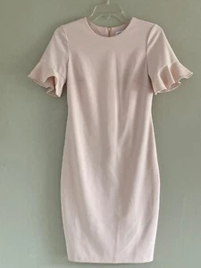 Calvin Klein Short Ruffle Hem Sleeve Lined Dress, Pale Pink 4 - Picture 1 of 8