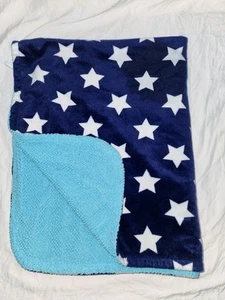 Garanimals Baby Blanket Dark Light Blue Star Sherpa back - Picture 1 of 12