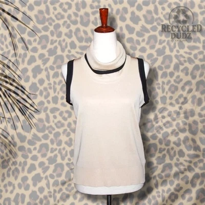 MISOOK 尺寸 XS 无袖圆领针织毛衣上衣米色简单安静豪华 — 第 1/4 张图片