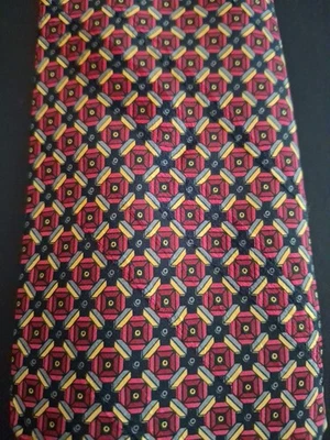 Brioni Red Tie Diamond Geometric Pattern Black, Yellow,Gray 100% Silk Italy  - Image 1 of 3