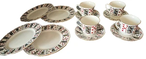 12 pc Queen's Fine Bone China Cut For Coffee Set 4 Plates W/Coffee Cups/Saucers - Picture 1 of 4
