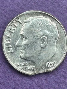 1959-P Roosevelt Dime 90% Silver Clipped Planchet Error - Picture 1 of 2