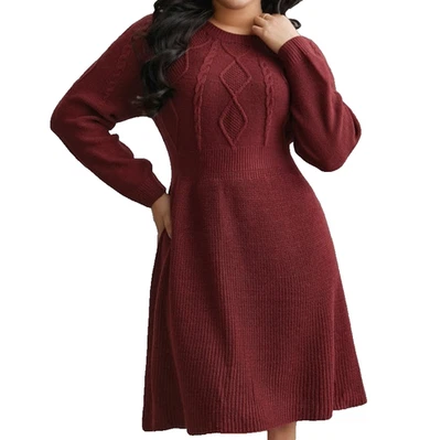 Vestido Bloom Chic Nuevo con Etiquetas Tejido con Cable Manga Larga 14/16 1X Plus Midi Suéter Raglán Foto 1 de 4