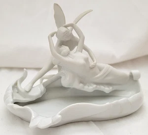 Vintage Andrea Art Nouveau Bisque Porcelain Nude Eros And Psyche Trinket Dish - Picture 1 of 8