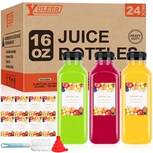 24pcs 16oz Plastic Bottles With Caps Take Out Bottles With Lids For Bottles Clea - Picture 1 of 7