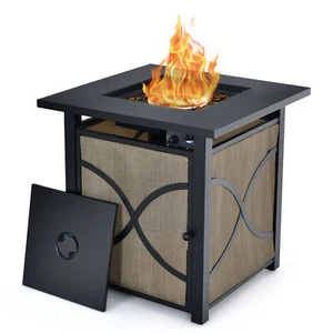 Costway 25-Inch Square Propane Fire Pit Table 40000 BTU W/ Lid, Fire Glass - Picture 1 of 7