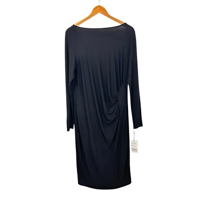 Worth Womens Crepe Jersey Knit Boatneck Cinched Dress Sz Large Black Long Sleeve - Image 1 of 4