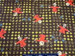 Antique Vintage Cotton Fabric 1940s 50s CUTE Scarecrows Novelty 35w 1/2yd - Picture 1 of 3