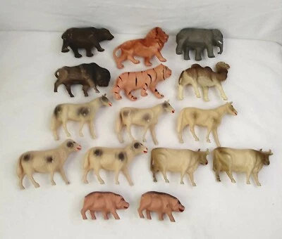Lote De Colección De 15 Animales De Granja Zoológico Salvaje Celuloide Años 40 Foto 1 de 4