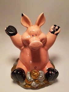 Vintage Fun Piggy Bank Ceramic with Coin Look Base 9" Tall - Picture 1 of 7