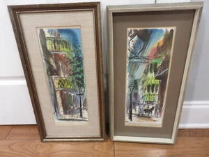 2 TOM LANE "RUE ROYALE & PIRATES ALLEY" NEW ORLEANS ORIG WATERCOLOR PAINTINGS - Picture 1 of 10