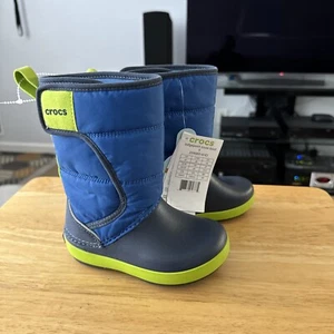 Crocs Kids Lodgepoint 204660 Blue Snow Boots Toddler Sz 8 NEW WITH TAGS ❄️ - Picture 1 of 8