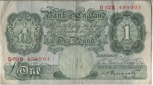 PEPPIATT BANK OF ENGLAND BANKNOTE £1 B260 VF D52B 494901 - Imagen 1 de 2