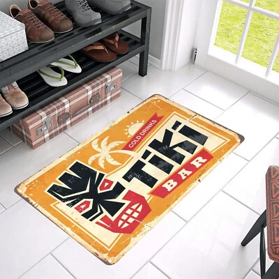 Vintage Style "Tiki Bar Cold Drinks Here" Door Mat Rug Indoor Outdoor Decor - Image 1 of 4