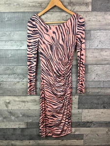 LK Bennett London Midi Dress Size UK 10 Pink Animal Zebra Print Bodycon Silk - Picture 1 of 10