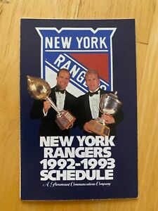 1992-93 New York Rangers Pocket Schedule, Mark Messier on front