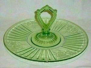 Hocking Glass MAYFAIR Open Rose Green Center Handle Tray - Picture 1 of 2
