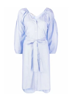 Vestido Camisa Stella McCartney Azul Rayas AU 12 Cinturón Largo Midi Foto 1 de 3