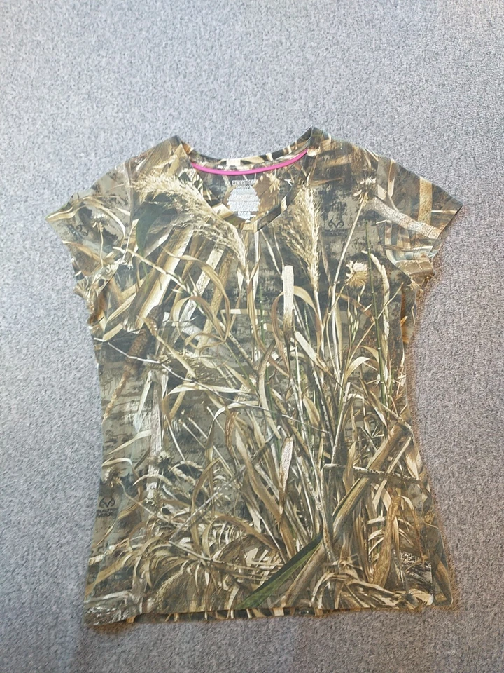 Camisa Realtree Camuflada Para Mujer Grande Manga Corta Pullover Cuello en V Prenda para el torso de Caza Foto 1 de 4