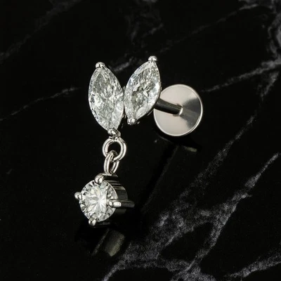 G23 Titanio Rosca Interna Marquesa Circonita cúbica Cuelga Oreja Nariz Labret Stud 1 pieza Foto 1 de 4