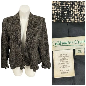 Coldwater Creek Blazer Womens XL Jacket Office Corpcore Career Ruffle Tan Black - Picture 1 of 15
