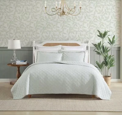 "Juego completo de edredón Laura Ashley RN76948 Oxford a rayas verde F/Q Queen 90"" x 90"""  Foto 1 de 4