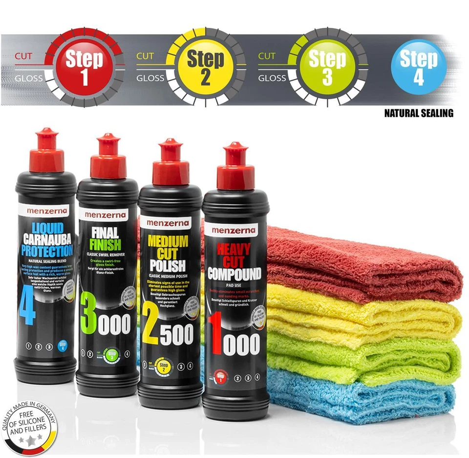 DETAILMATE Lucidante Auto Menzerna Set 4x Pasta Lucidante Lucidante Panni in Microfibra