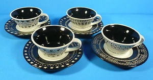 Cuisinart Madison Cafe 4 Espresso Coffee Cups & Saucers Demitasse Black White - Picture 1 of 4