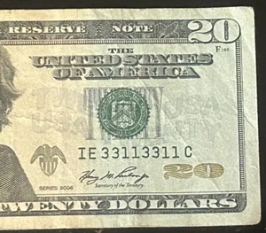 (BINARY REPEATER!) $20 Rare Quad Double Repeater Fancy Serial Number IE33113311C - Picture 1 of 3