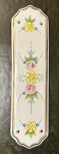 Antique Hand Painted Floral Porcelain Door Finger Plate With Gold Trim - Picture 1 of 4