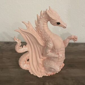 Light Pink Ceramic Dragon Statue Marbled Details Handmade Baby Pink 9” Tall