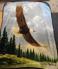 James Hautman bald eagle fleece throw blanket 58”x46” flying bird animal