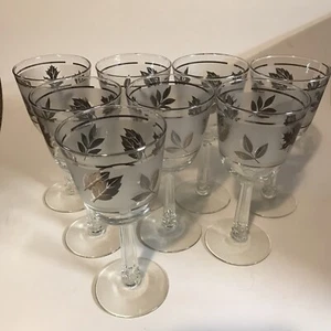 Vintage Libbey Crystal SILVER LEAF - Set of 8 WINE GLASSES - 5 3/4 inches - Picture 1 of 9
