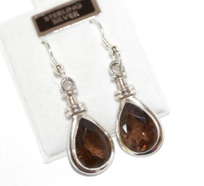 Sterling Silver Smoky Quartz Dangle Drop Earrings With Hook Closure - Image 1 of 4