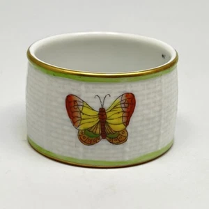 Herend Queen Victoria Butterflies Flowers Napkin Ring Green Border Porcelain - Picture 1 of 9