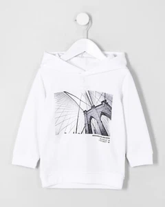 River Island Boys White 'Brooklyn Bridge' Hoodie - Picture 1 of 3