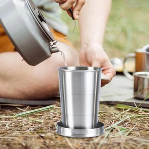 Stainless Steel Travel Folding Cup Portable Retractable Telescopic Collapsible - Picture 1 of 15