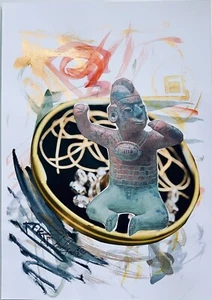 Collage original pintura artística firmada medios mixtos acuarela obras de arte de artista - Imagen 1 de 2