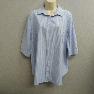 Woman Within Button Down Shirt Top Blouse Womens Medium Blue Striped Flowy - Picture 1 of 13